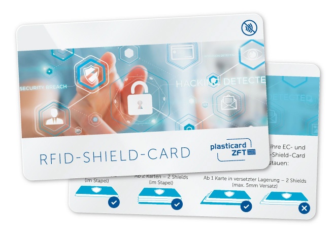 RFID Shield Card mit individuellem Bedruck und rückseitiger Erklärung