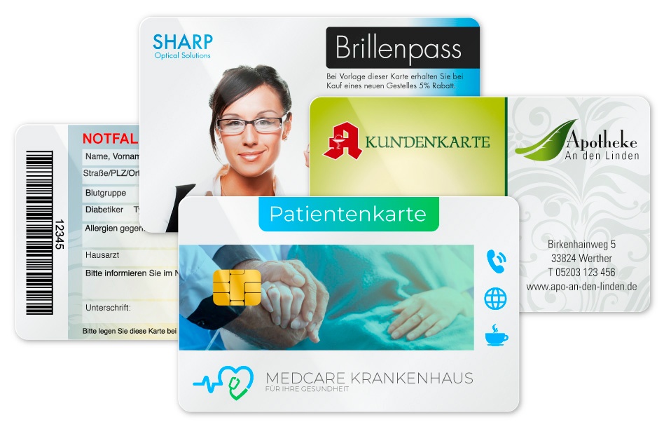 Apothekenkundenkarte, Patientenkarte, Notfallpass und Brillenpass